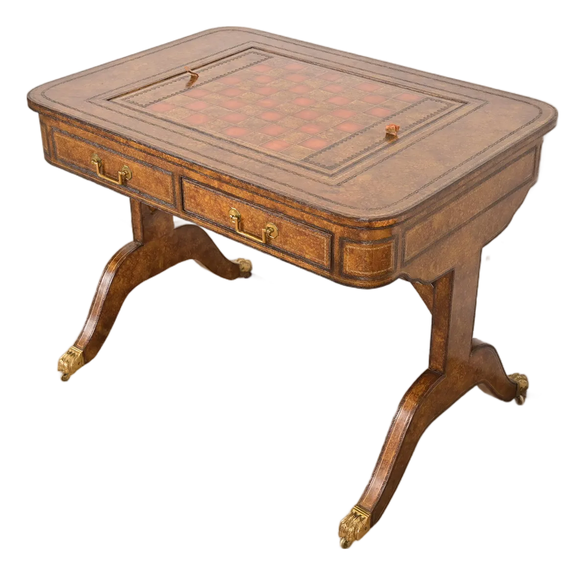 Maitland Smith English Regency Leather Wrapped Game Table | Chairish