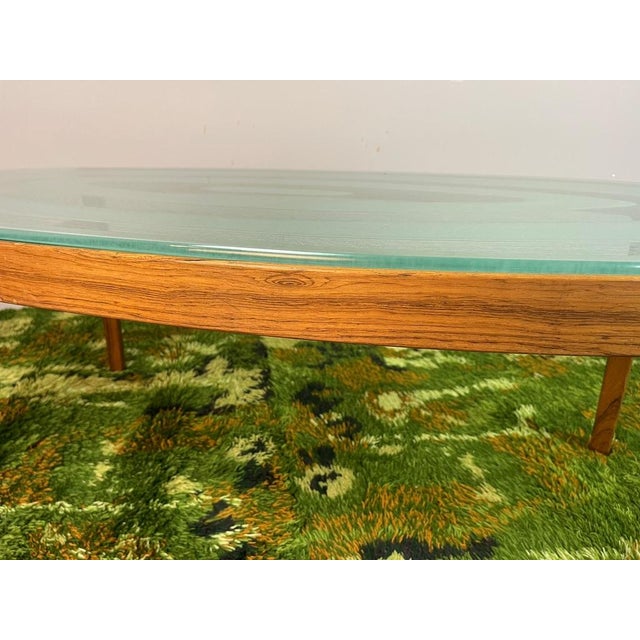 Mid-Century Oval Coffee Table in Teakwood & Etched Glass from Ib Kofod-Larsen, Denmark, 1960s For Sale - Image 9 of 14