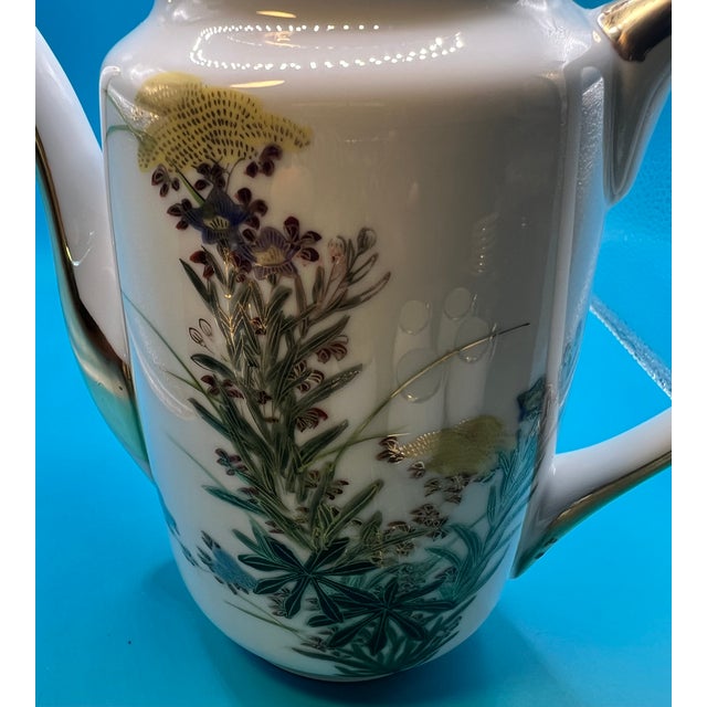 1970s Vintage Kutani Eggshell Porcelain Tea Set With Floral & Gold Detailing, Made in Japan- 15 Pieces For Sale - Image 5 of 11