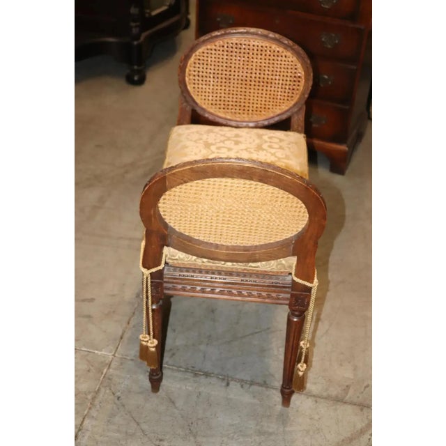 Wood French Louis XVI Style Carved Walnut Petite Window Bench with Silk For Sale - Image 7 of 12