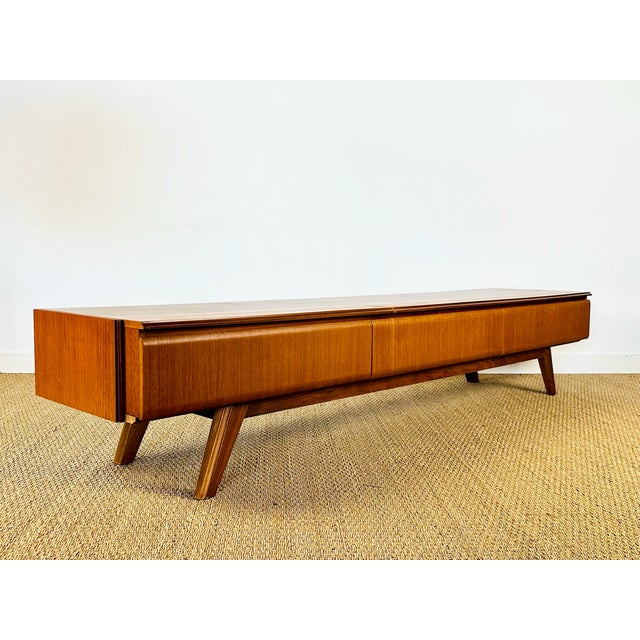 Low Scandinavian Teak Sideboard with 3 Drawers and Splayed Legs, 1960 For Sale - Image 6 of 18
