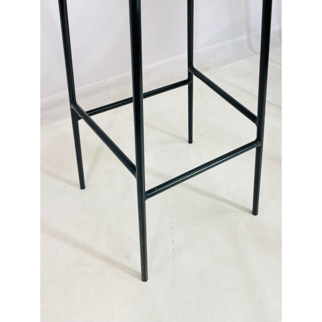 Set of Three Woven Water Hyacinth and Black Metal Frame Barstools For Sale - Image 11 of 12