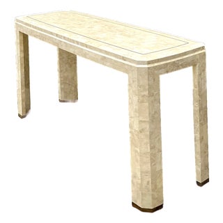 Vintage Tessellated Stone Console Table With Brass Inlay For Sale