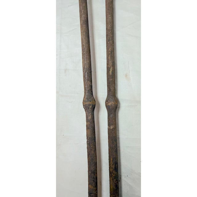 Antique 18th Century Wrought Iron Turned Brass English Fireplace Tongs Tool 12 For Sale - Image 9 of 12