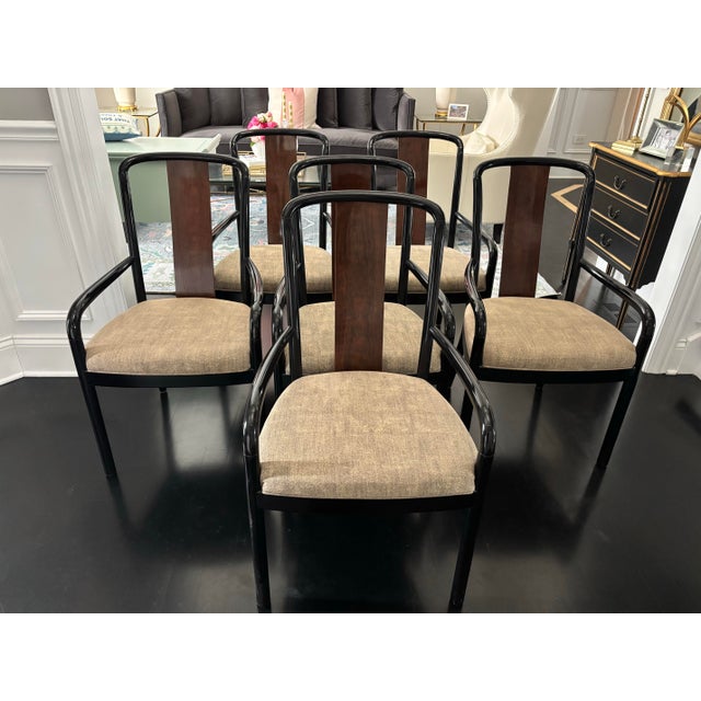 This mid-century modern dining table & chair set by Drexel Heritage from their “Profile” Collection. Chairs are labeled...