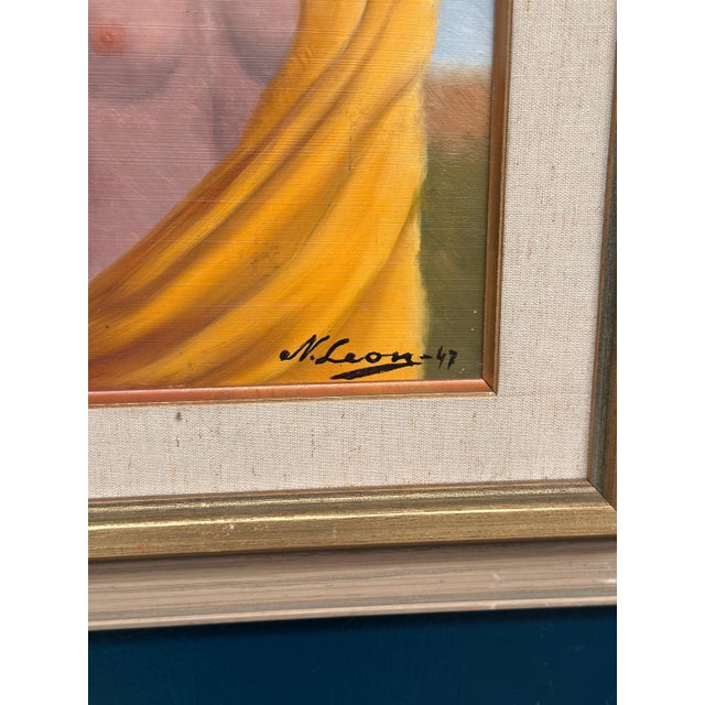 N. Leon, Three Women, 1947, Oil Painting on Panel, Framed For Sale - Image 10 of 18