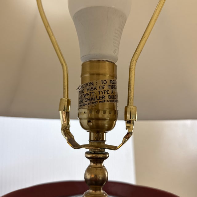 Oxblood Red Oxblood Table Lamp With Bell Shade, Asian Influenced For Sale - Image 8 of 11