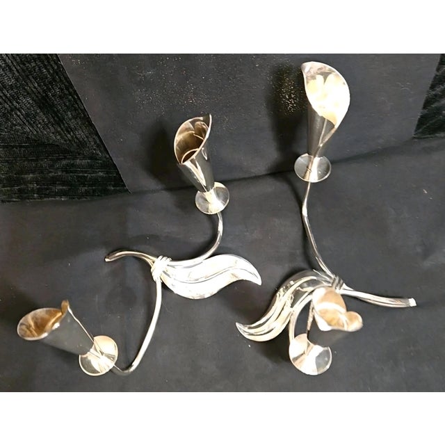 Metal VTG Hans Jensen Silverplate Calla Lily Taper Candle Holders Denmark For Sale - Image 7 of 11