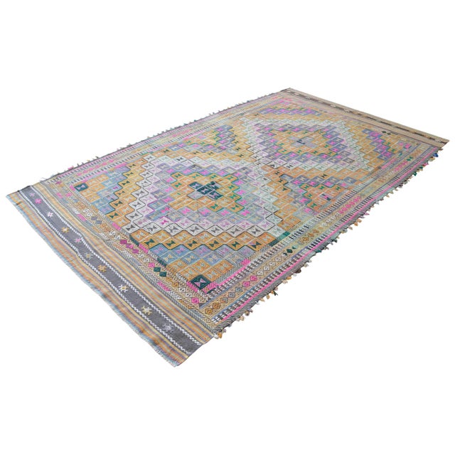 1960s Hand Woven Braided Jajim Kilim Area Rug - 5'7" X 9'8" For Sale - Image 6 of 11