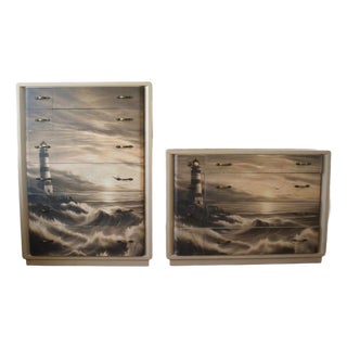 Vintage Art Deco Waterfall Dresser Set, 2 Pieces For Sale