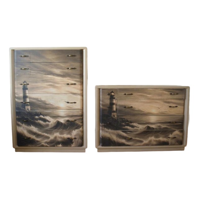 Vintage Art Deco Waterfall Dresser Set, 2 Pieces For Sale