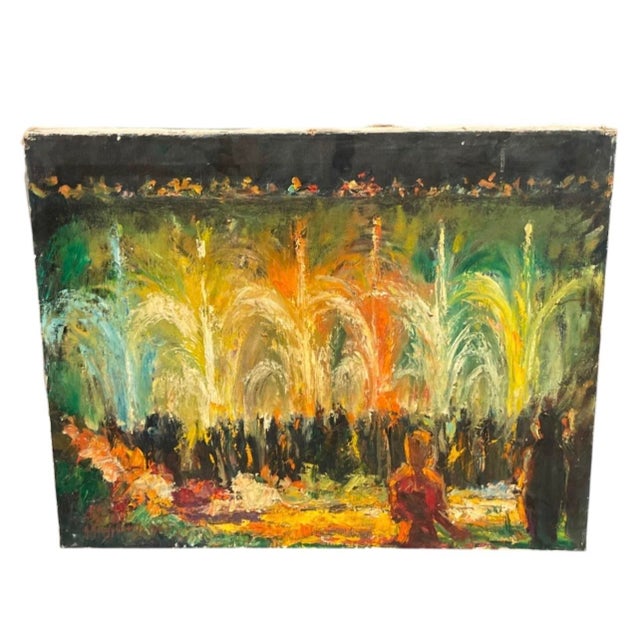 Mid-Century Modern 1960s Painting: Nocturnal Fountain Celebration For Sale - Image 3 of 12