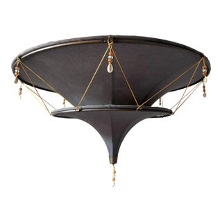 Vintage Fortuny Style Two Tiered Fabric and Beaded Light Fixture For Sale