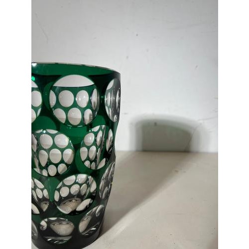 Cut Crystal Vase in Emerald Green Overlay from Val Saint Lambert For Sale - Image 3 of 5