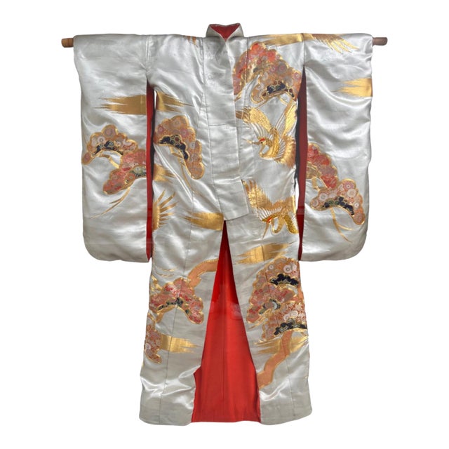 Huge Framed Japanese Wedding Kimono W Silk Embroidered Decoration. It is a spectacular design statement piece and is...