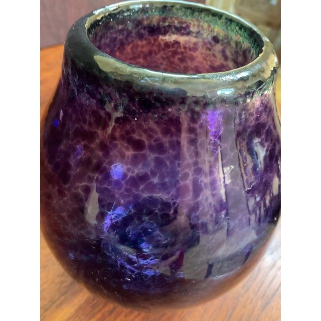 Vintage Purple Glass Vase Handblown and Crafted by Artist For Sale - Image 11 of 11
