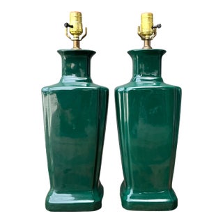 Vintage Glazed Ceramic Table Lamps - Pair For Sale