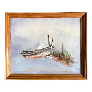 1970s Vintage Framed Original Coastal Painting
