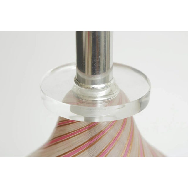 Metal Vintage Italian Murano Lucite and Glass Striped Lamp Pinks, Gold, Copper, Clear 60's For Sale - Image 7 of 10