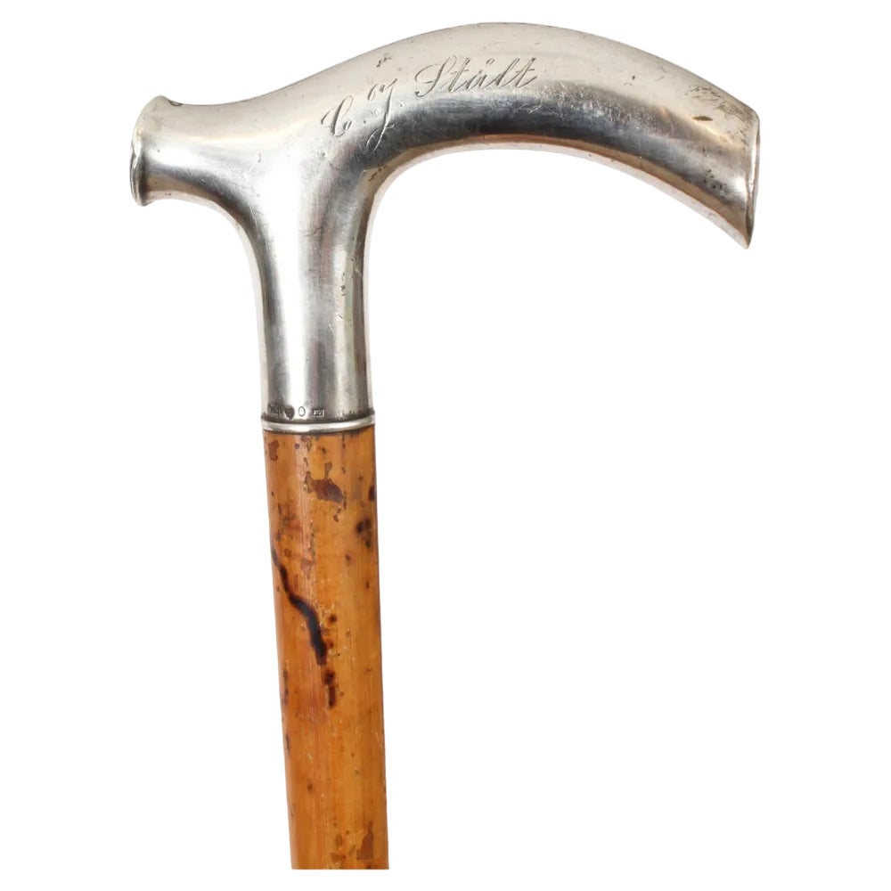 Antique Continetal Silver and Ebonized Walking Cane Stick | Chairish