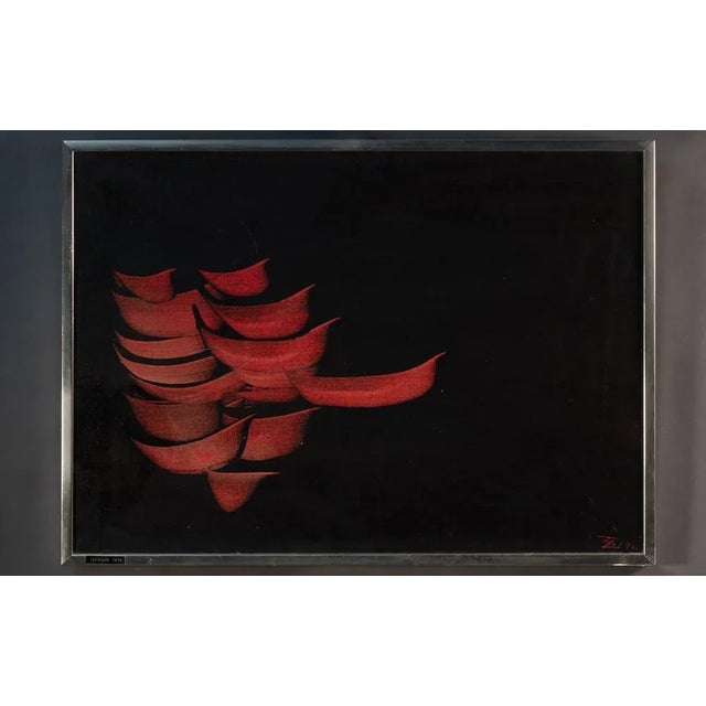 Beautiful modern painting from the 1970s by the artist Claudio Cazzola. An abstract motif of rare intensity and...