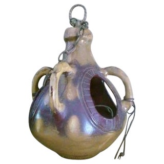 Mid-Century Handmade Hanging Pottery Lamp For Sale