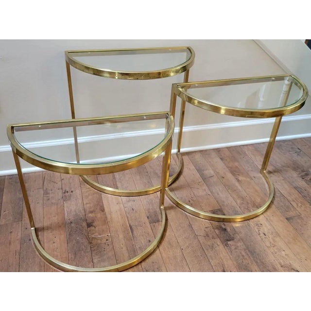 Hollywood Regency 1960s Hollywood Regency Brass Demilune Nesting Tables - Set of 3 For Sale - Image 3 of 5