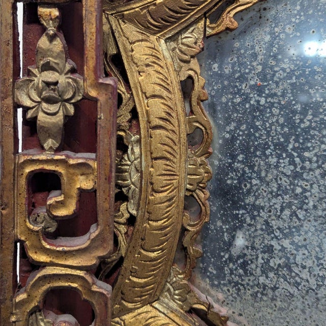 Wood Antique Chinese Panel With Mirror For Sale - Image 7 of 7