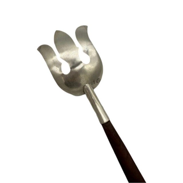 Mid Centruy Artist Signed Sterling Silver Made in Mexico Serving Fork With RoseWood Handle For Sale In Los Angeles - Image 6 of 8