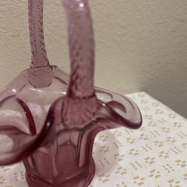 American 1960s Fenton Style Glass Basket in Pink For Sale - Image 3 of 8