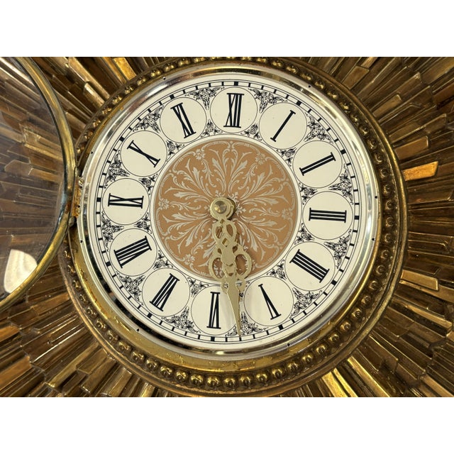 Vintage Circa 1969 Syroco Mid Century Modern Starburst Wall Clock in Antique Gold Finish For Sale - Image 15 of 18