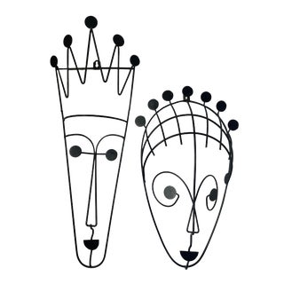 Vintage Pair of Frederick Weinberg Wire Wall Hanging Sculptures King and Queen For Sale