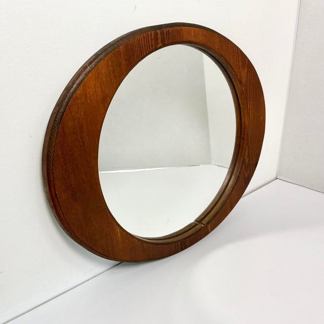 Burnt Umber Mid-Century Boho Chic Folk Art Biomorphic Oval Pine Wall Mirror For Sale - Image 8 of 15