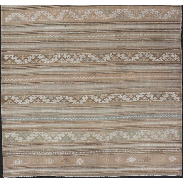 Textile Vintage Turkish Flat-Weave Striped Kilim in Taupe, Cream, and Light Brown For Sale - Image 7 of 11