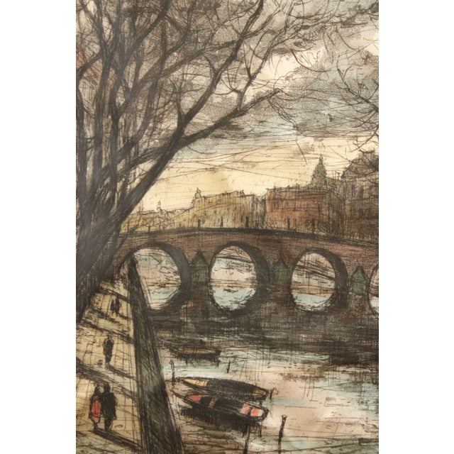 Mid 20th Century Vintage 20th Century 'Paris' Seine Colored Etching, Custom Framed For Sale - Image 5 of 13