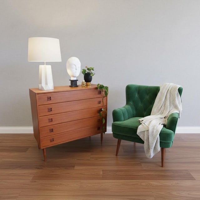 Danish Wide Teak Chest of Drawers with Five Drawers, 1960s For Sale - Image 10 of 17
