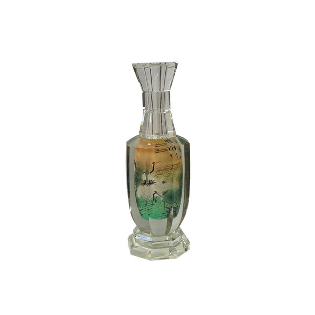 Chinese Inside Oriental Scenery Cranes Graphic Glass Art Vase Bottle For Sale - Image 4 of 6