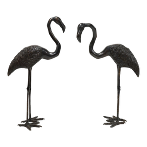 Mid 20th Century Large Bronze Flamingo Bird Sculptures by Hattakitkosol Somchai, Stamped - Set of 2