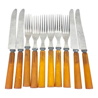 Vintage 1940’s Bakelite Handled Forks and Knives-Set of 10 For Sale