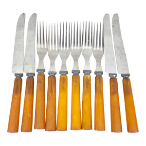 Vintage 1940’s Bakelite Handled Forks and Knives-Set of 10