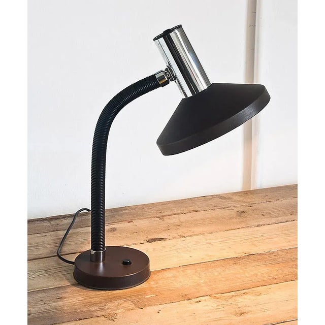 Vintage French Lacquered & Chromed Metal Table Lamp, 1970s, in Very Good conditions. Designed 1970 to 1979 European Plug...
