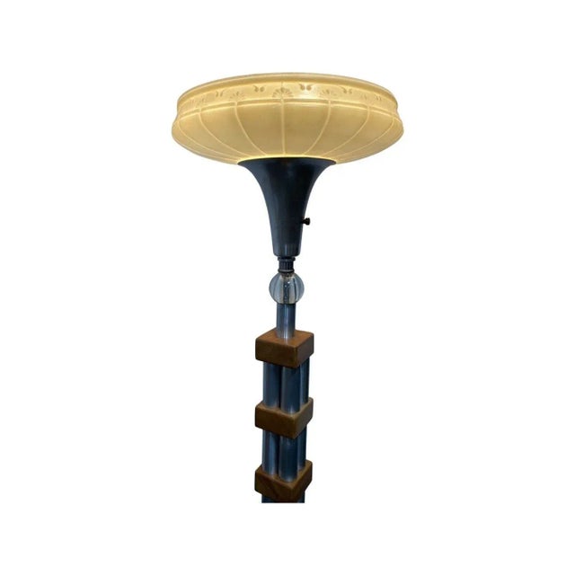 1950s 1950s Mid-Century Modern Chrome Blond Maple Stacked Torchiere Floor Lamp For Sale - Image 5 of 7