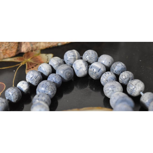 Vintage Natural Denim Blue Sponge Coral Hand Knotted Bead Necklace 32" Long For Sale In Philadelphia - Image 6 of 15