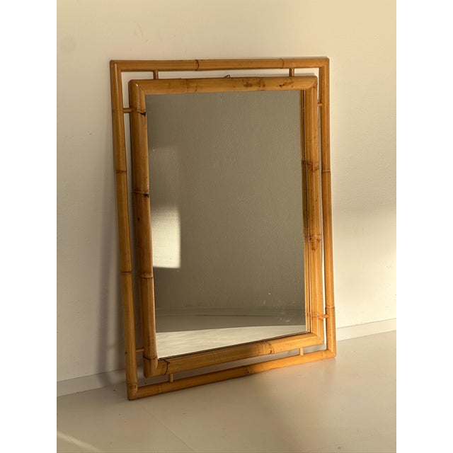 1970s Rectangular Bamboo Rattan Mirror, 1970s For Sale - Image 5 of 6