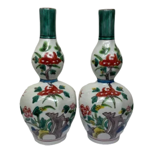 19th Century Japanese Meiji Double Gourd Porcelain Vases - a Pair
