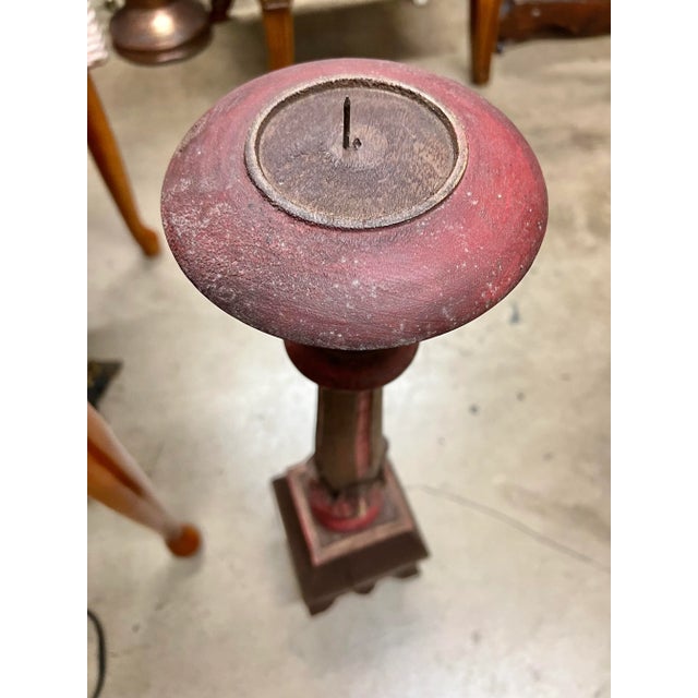 Mid 20th Century Vintage Carved Wood Altar Stick Candle Holder For Sale - Image 5 of 10