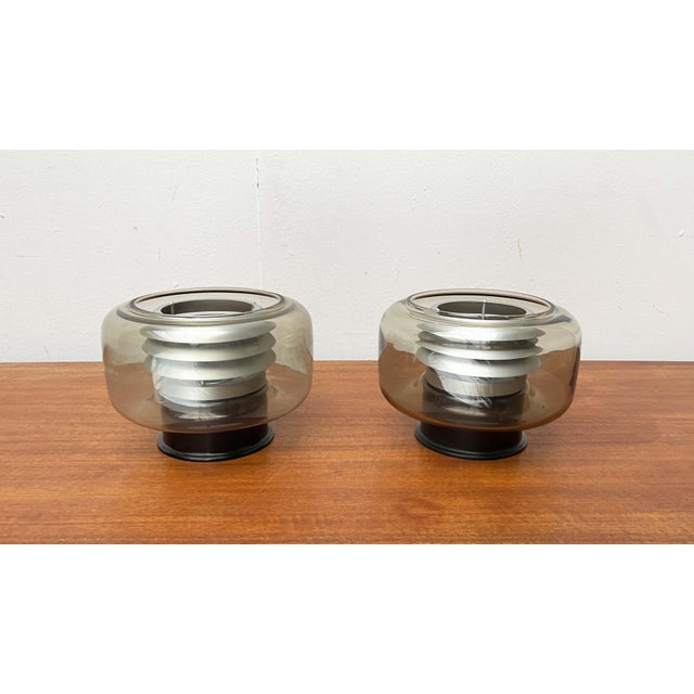 Mid-Century Modern Space Age German Lamellar Metal and Smoke Glass Flush Mounts from Erco, 1960s, Set of 2 For Sale - Image 6 of 18