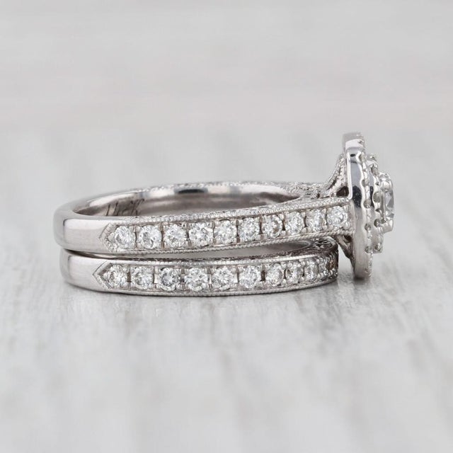 2010s Neil Lane 1.16ctw Diamond Halo Engagement Ring Wedding Band Bridal 14k Gold, Size 4.75 For Sale - Image 5 of 10