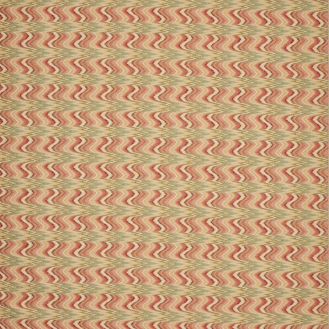 Full-width fabric remnant of Colefax & Fowler's Dexter flamestich weave in red and green. Fabric is 53" wide x 21" long....
