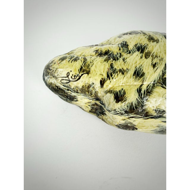 African Hand-Painted Tiger Art Stone Sculpture Signed "Lisa" | One-of-a-Kind Wildlife Decorative Object For Sale - Image 3 of 7